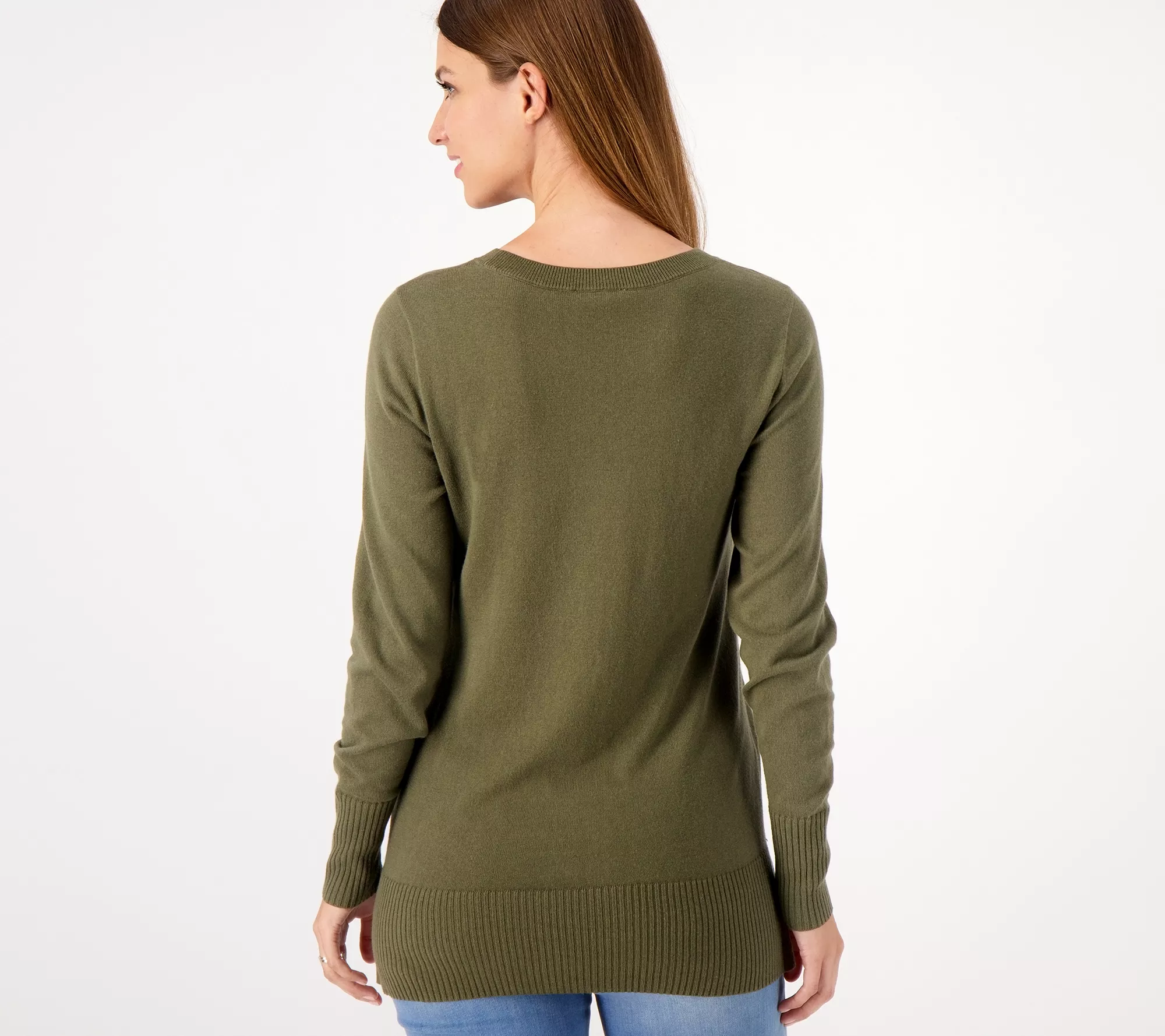 "As Is" Denim & Co. Crew Neck Long Sleeve High Low Pullover