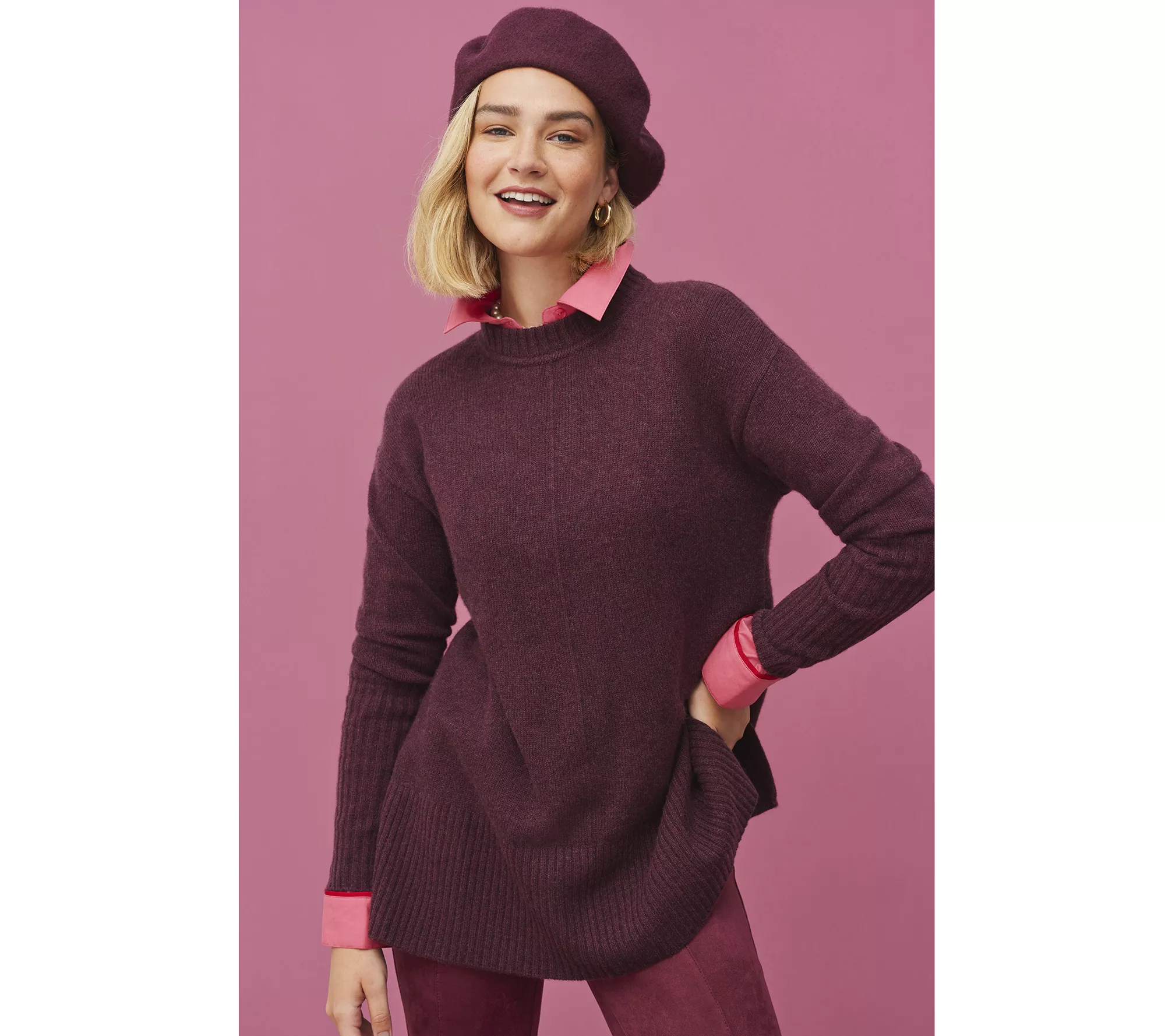 "As Is" Isaac Mizrahi Live! Cashmere A-Line High Crew Neck Pullover