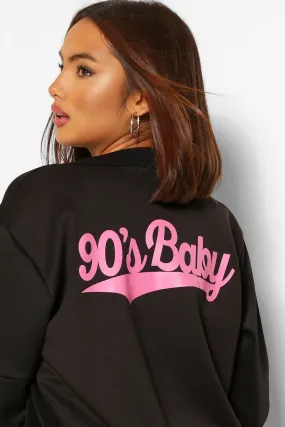 90s Baby Back Print Bomber Jacket