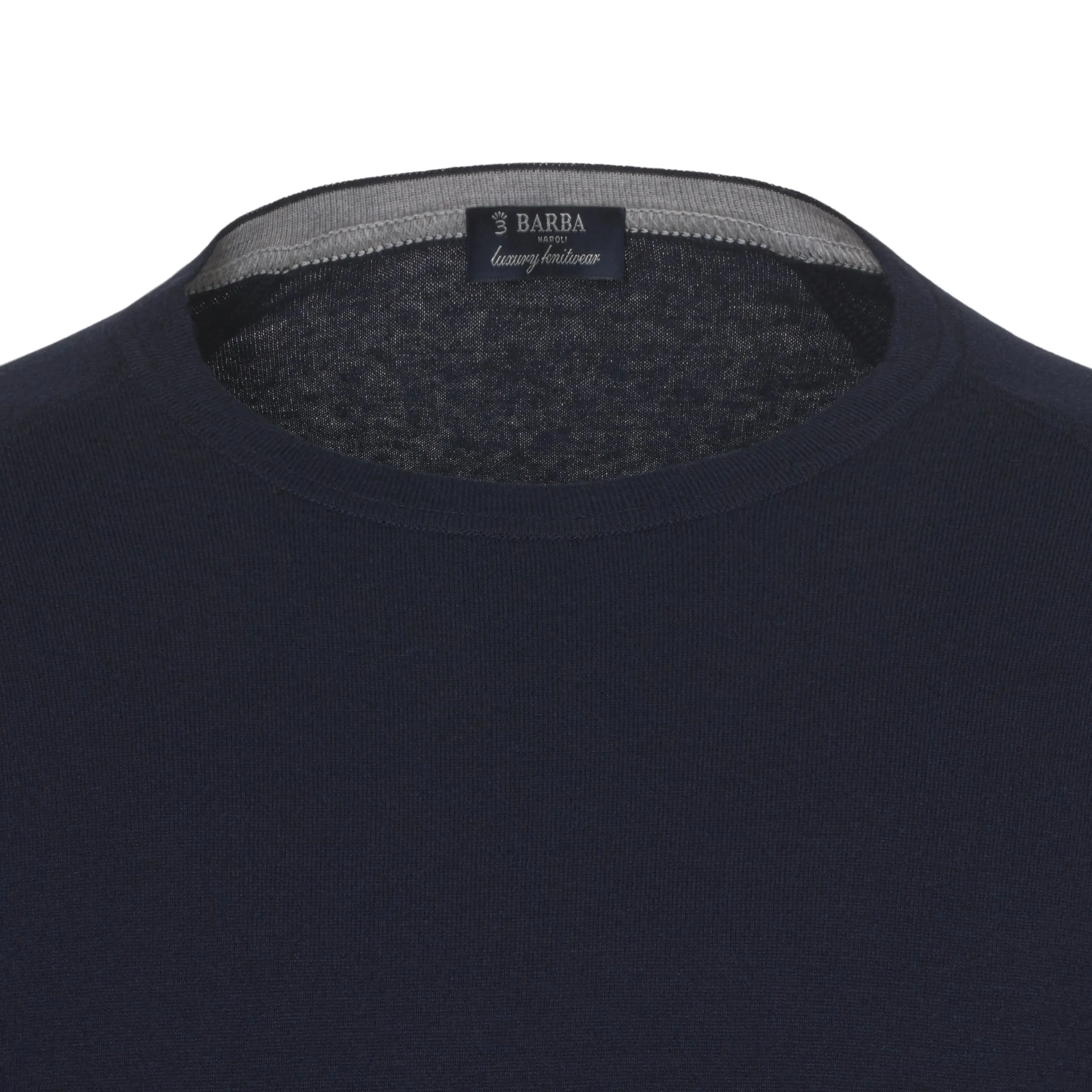  Barba Napoli Crew-Neck Cotton-Cashmere Blend Pullover in Midnight Blue