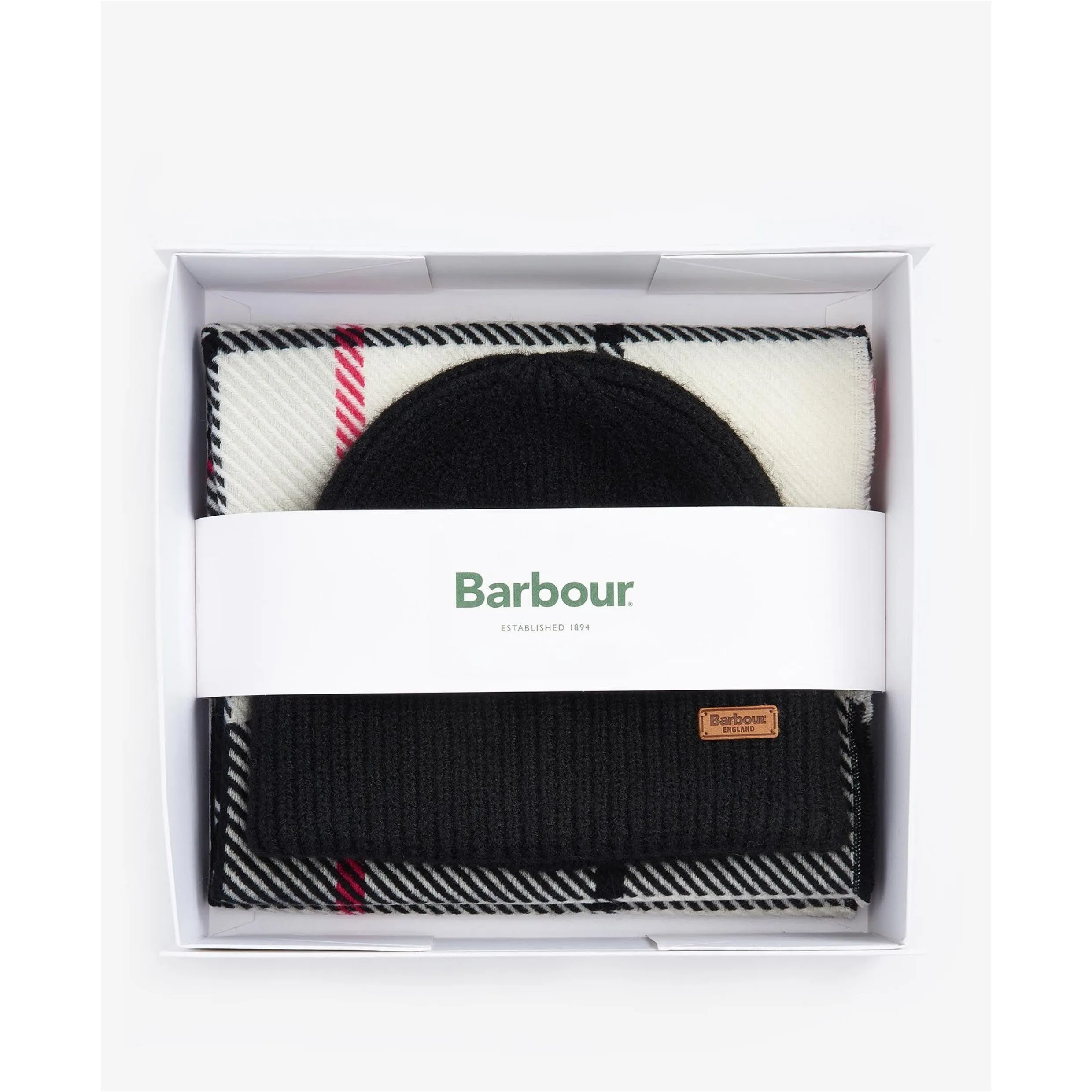 Barbour Pendle Beanie & Blair Scarf Gift Set in Hot Pink Monochrome LGS0094GY51