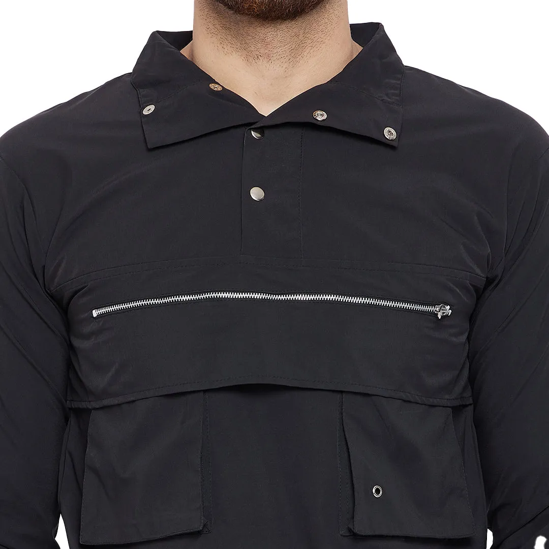 Black Nylon Cargo Wind Cheater Jacket