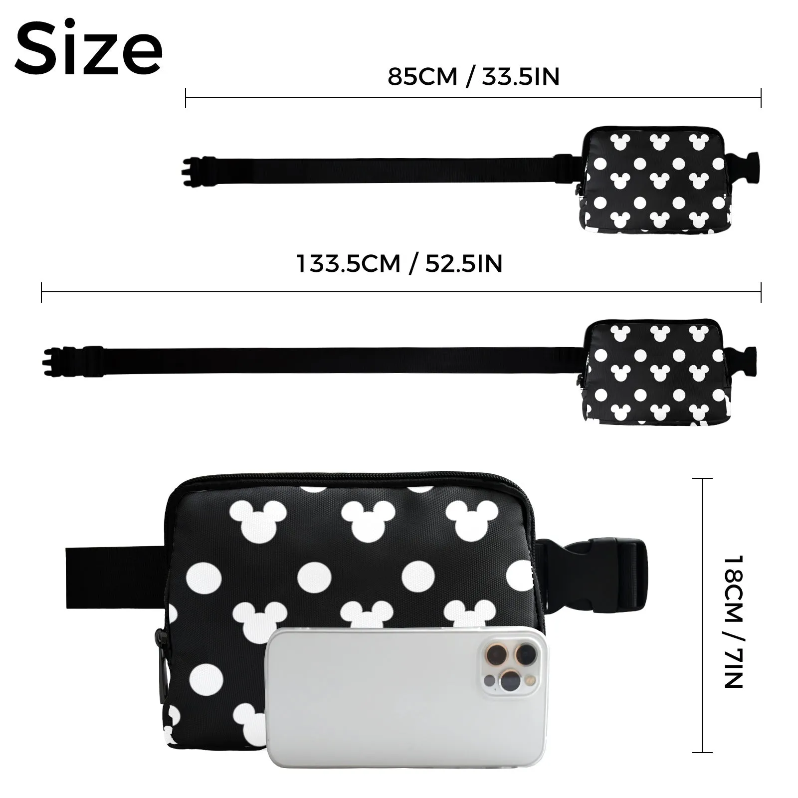 Black With White Mickey Polk Dots Belt Bag