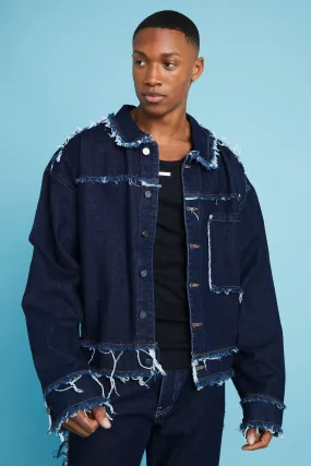 Boxy Fit Frayed Seam Denim Jacket