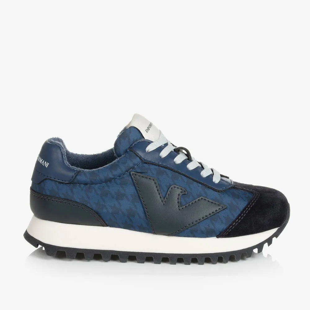 Boys Blue Houndstooth Eagle Trainers