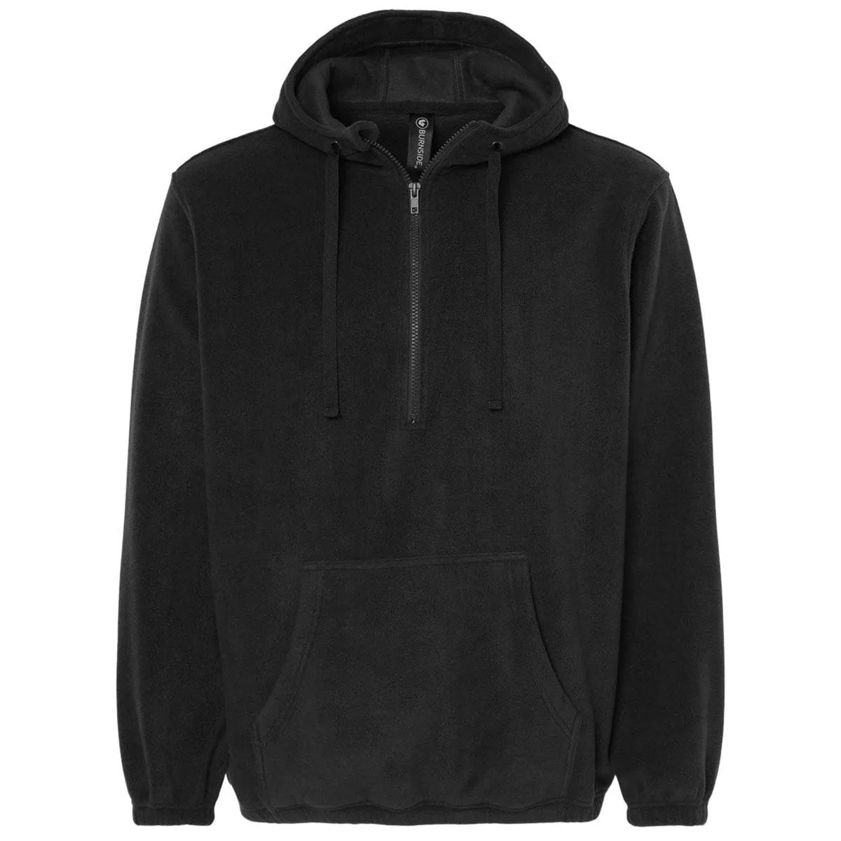 Burnside Men's Black Polar Fleece Quarter-Zip Hooded Pullover