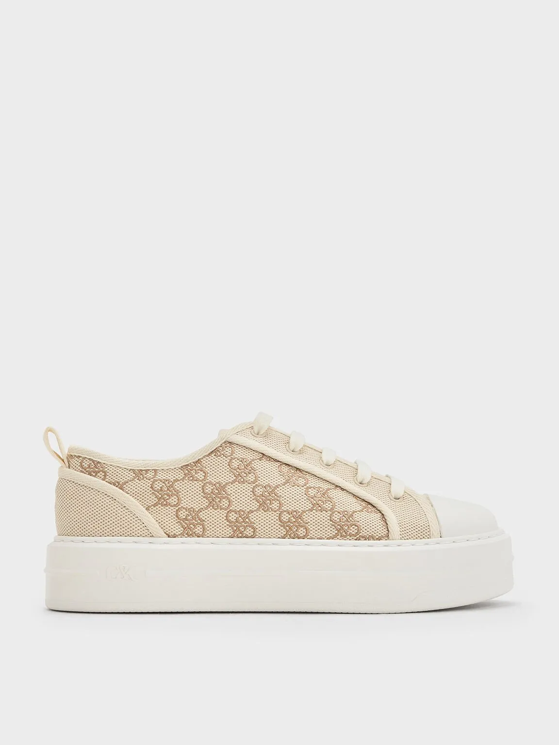 Canvas Monogram Flatform Sneakers - Beige