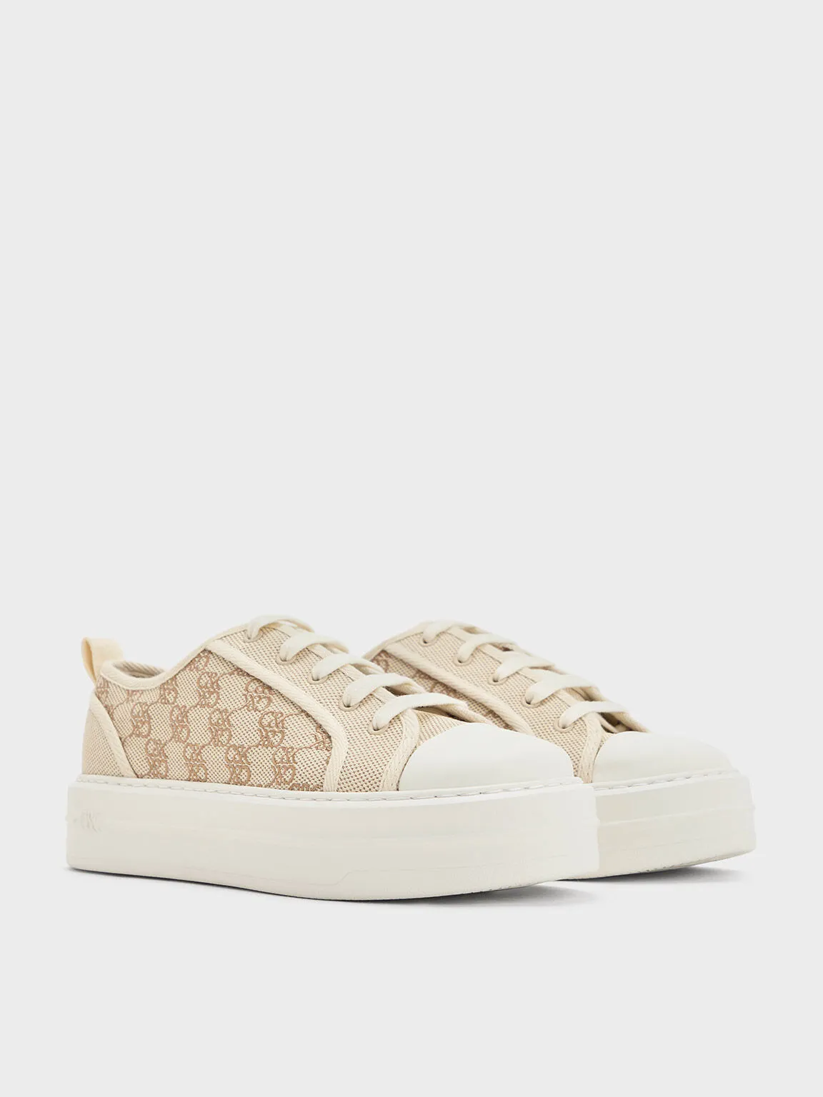 Canvas Monogram Flatform Sneakers - Beige