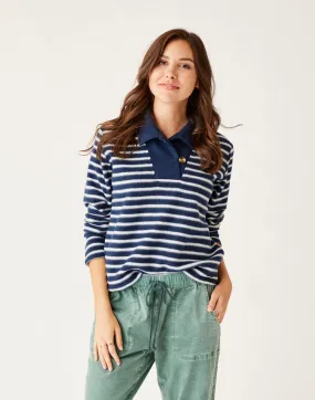 Carve Designs Clara Fleece Pullover Sweatshirt-Navy Even Stripe