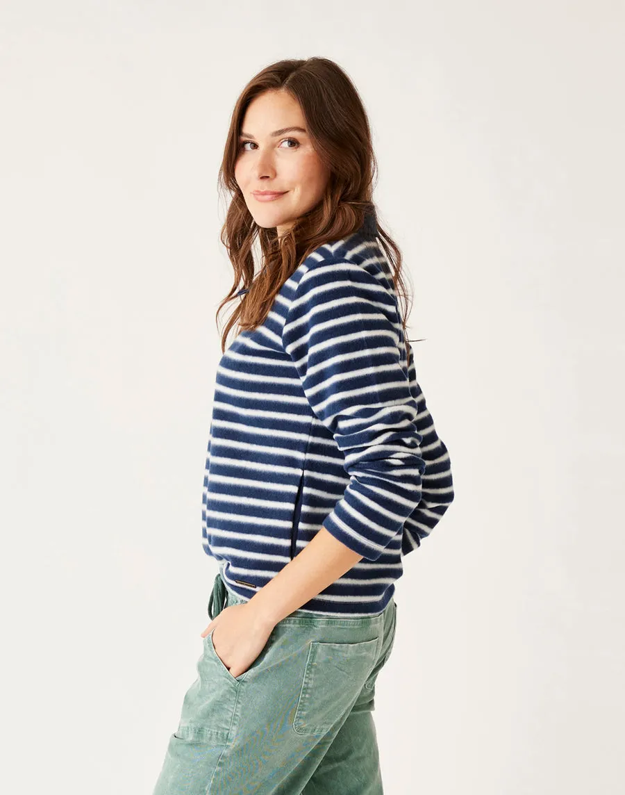 Carve Designs Clara Fleece Pullover Sweatshirt-Navy Even Stripe