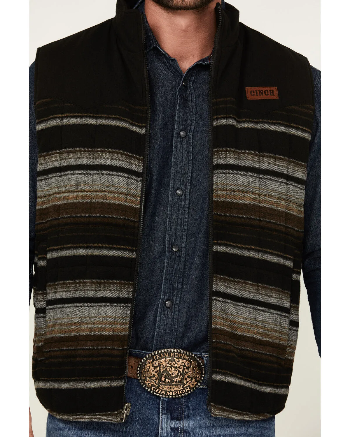 Cinch Men's Canvas Reversible Quilted Striped Zip Vest