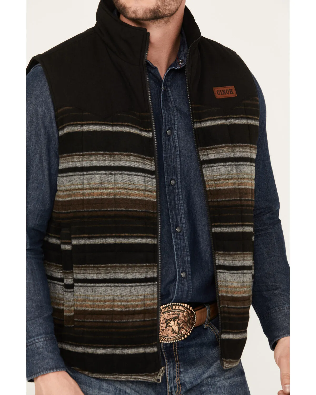 Cinch Men's Canvas Reversible Quilted Striped Zip Vest