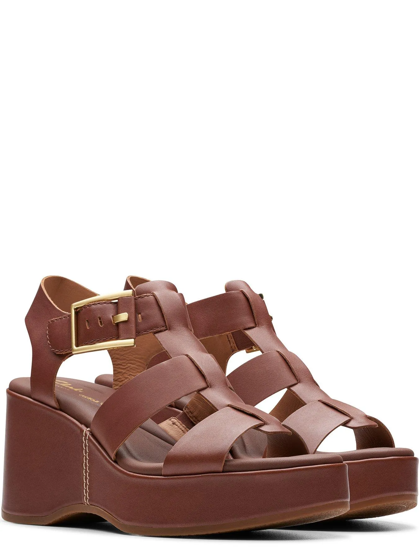 Clarks Manon Cove Leather Chunky Wedge Sandals - Tan