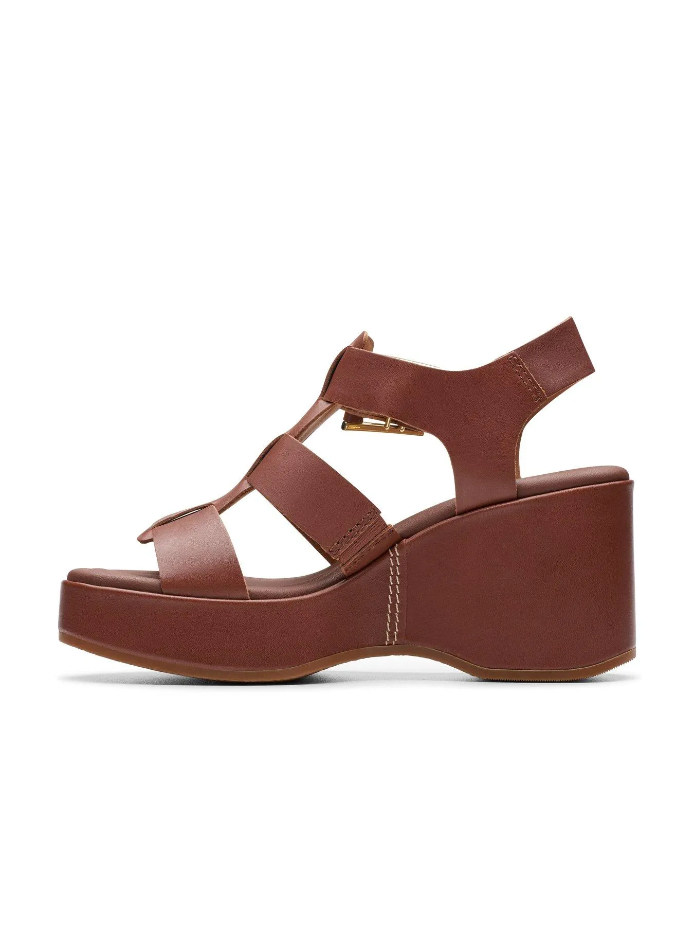 Clarks Manon Cove Leather Chunky Wedge Sandals - Tan