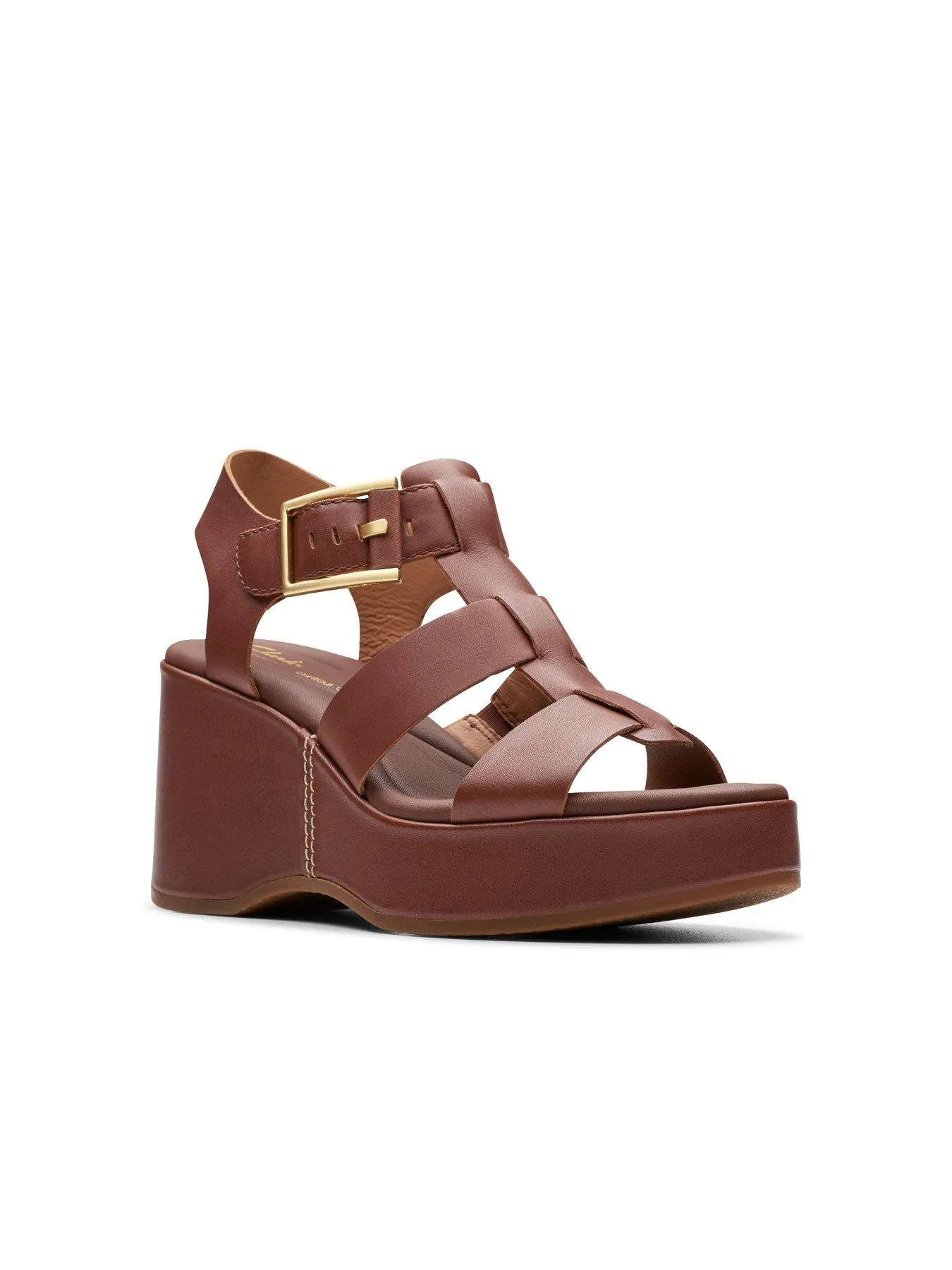 Clarks Manon Cove Leather Chunky Wedge Sandals - Tan