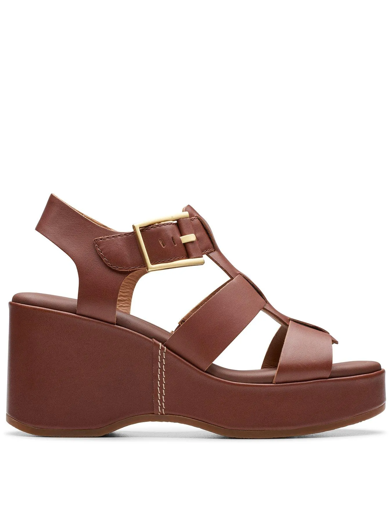 Clarks Manon Cove Leather Chunky Wedge Sandals - Tan