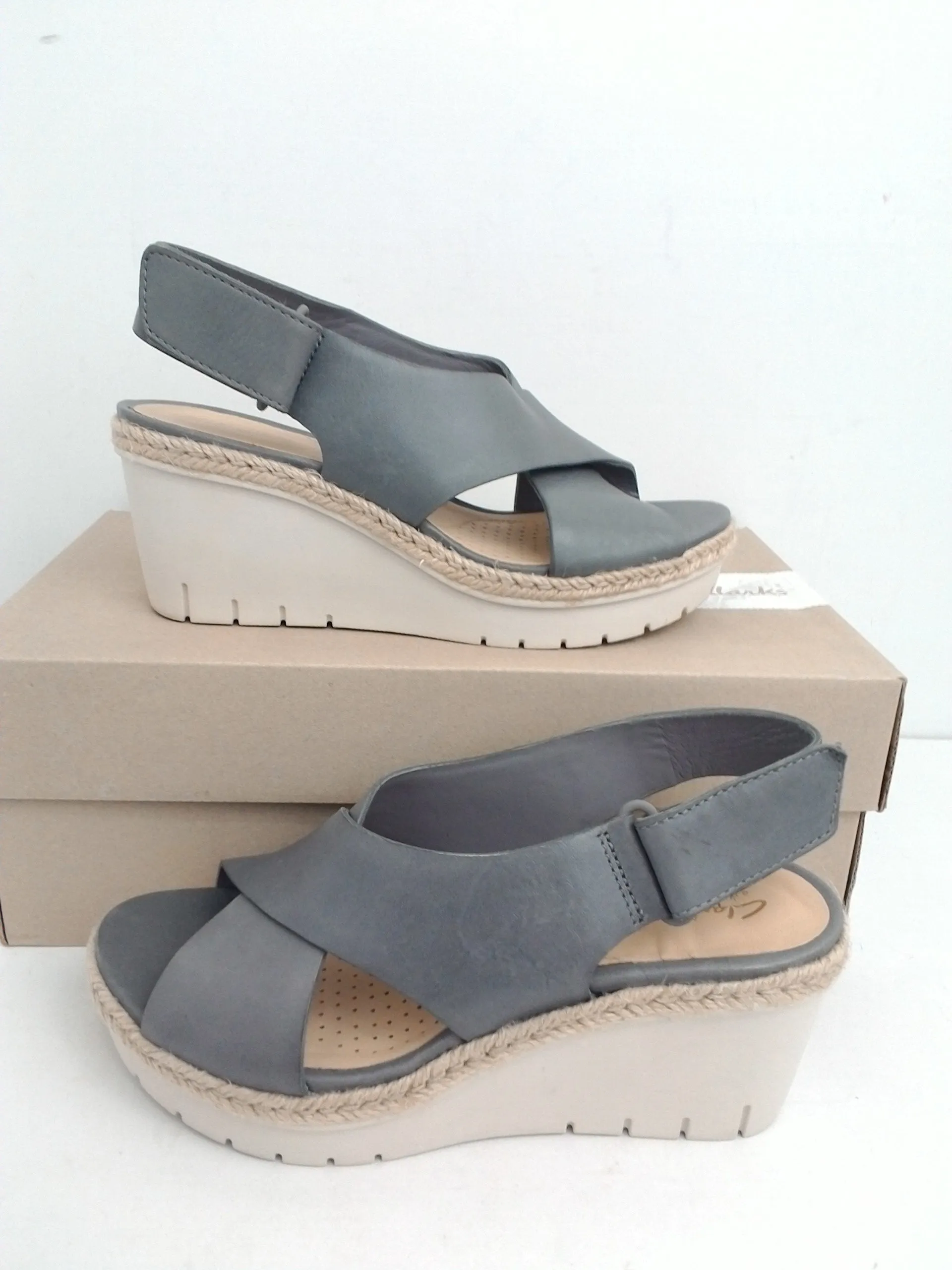 Clarks Women's Grey Leather Wedge Sandal