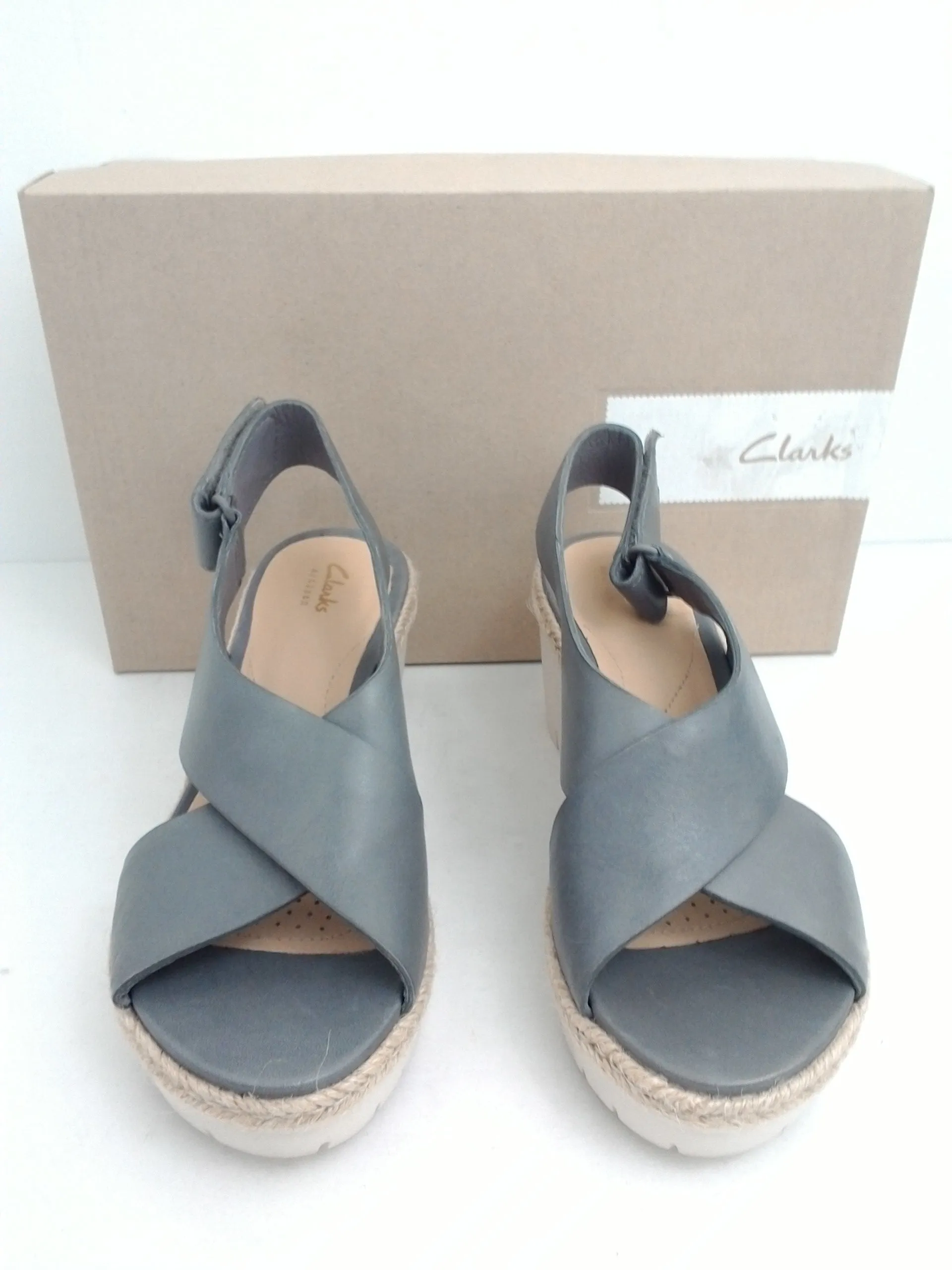 Clarks Women's Grey Leather Wedge Sandal