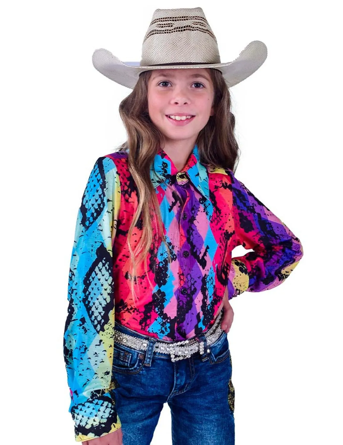 Cowgirl Tuff Kids Girls Snakeskin Pullover Multi-Color Polyester L/S Shirt