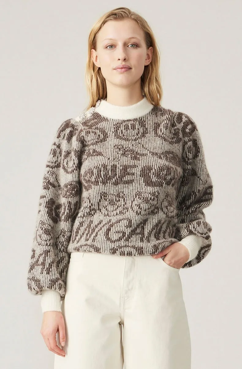 GANNI Smiley Alpaca Blend Baloon Sleeve Pullover (Egret)