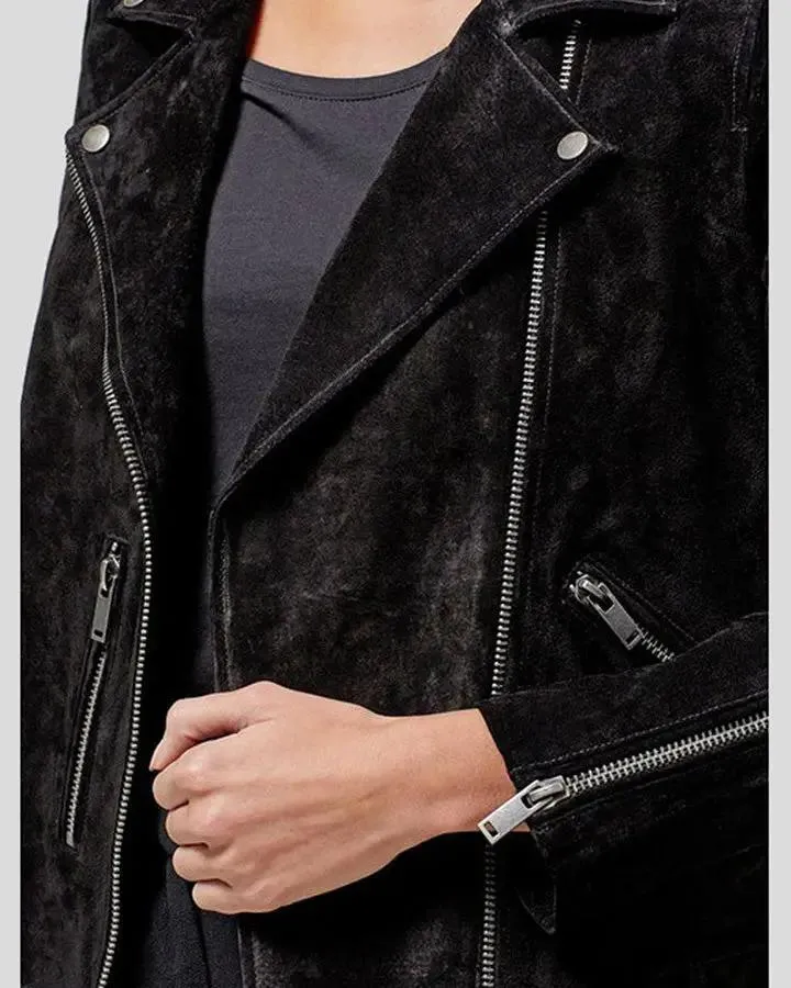 Gracie Black Suede Biker Leather Jacket