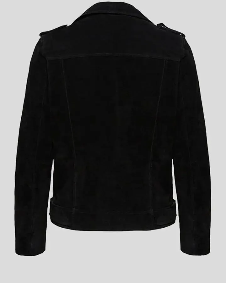 Gracie Black Suede Biker Leather Jacket