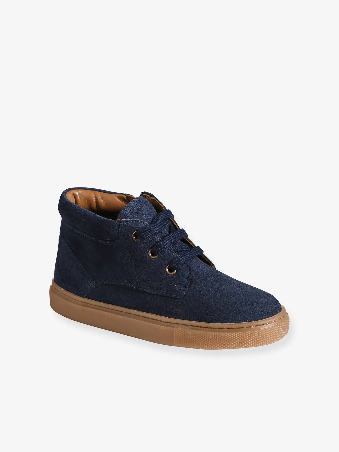 High-Top Leather Trainers with Laces, for Boys - navy blue