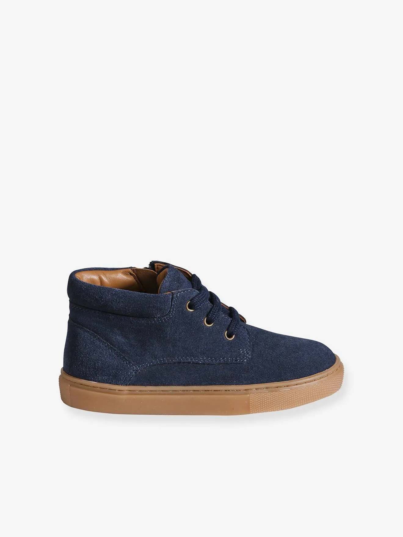 High-Top Leather Trainers with Laces, for Boys - navy blue