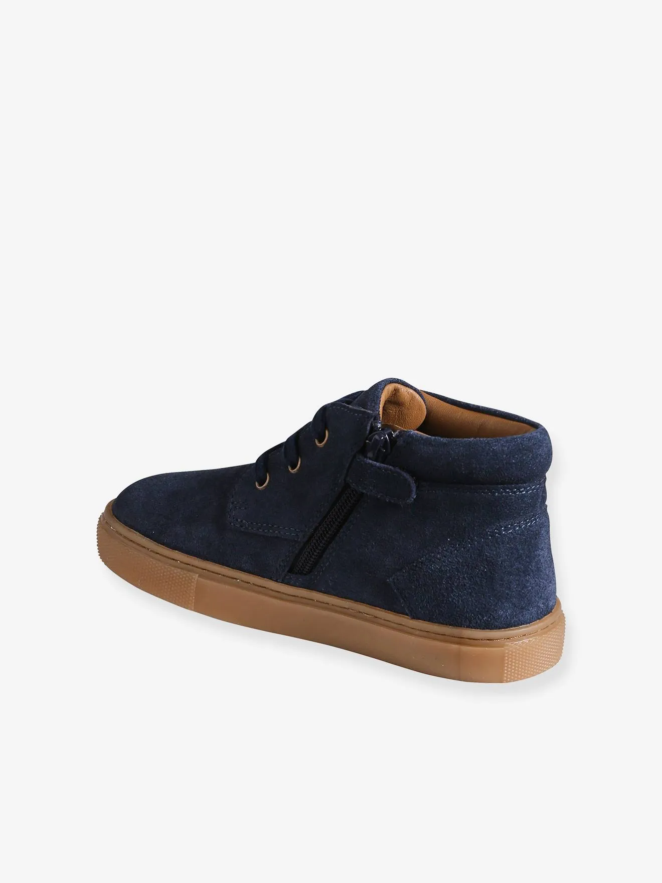 High-Top Leather Trainers with Laces, for Boys - navy blue