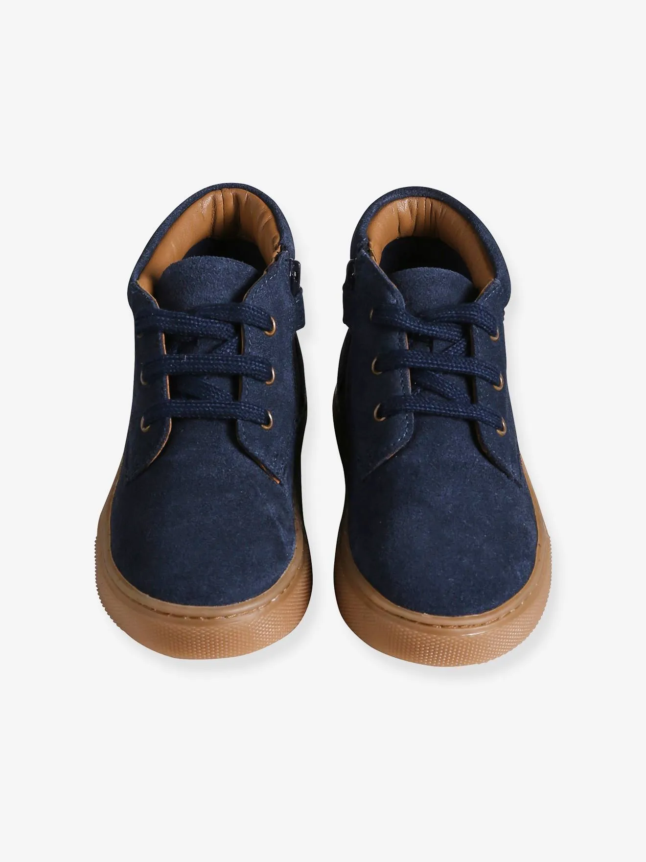 High-Top Leather Trainers with Laces, for Boys - navy blue