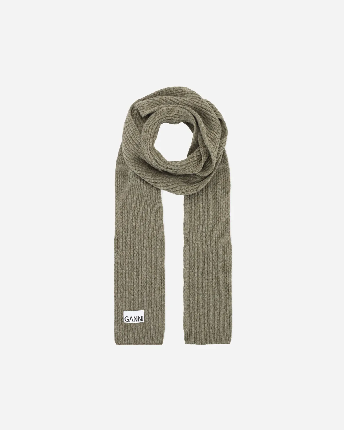 Light Structured Rib Knit Thin Scarf - Dusty Olive