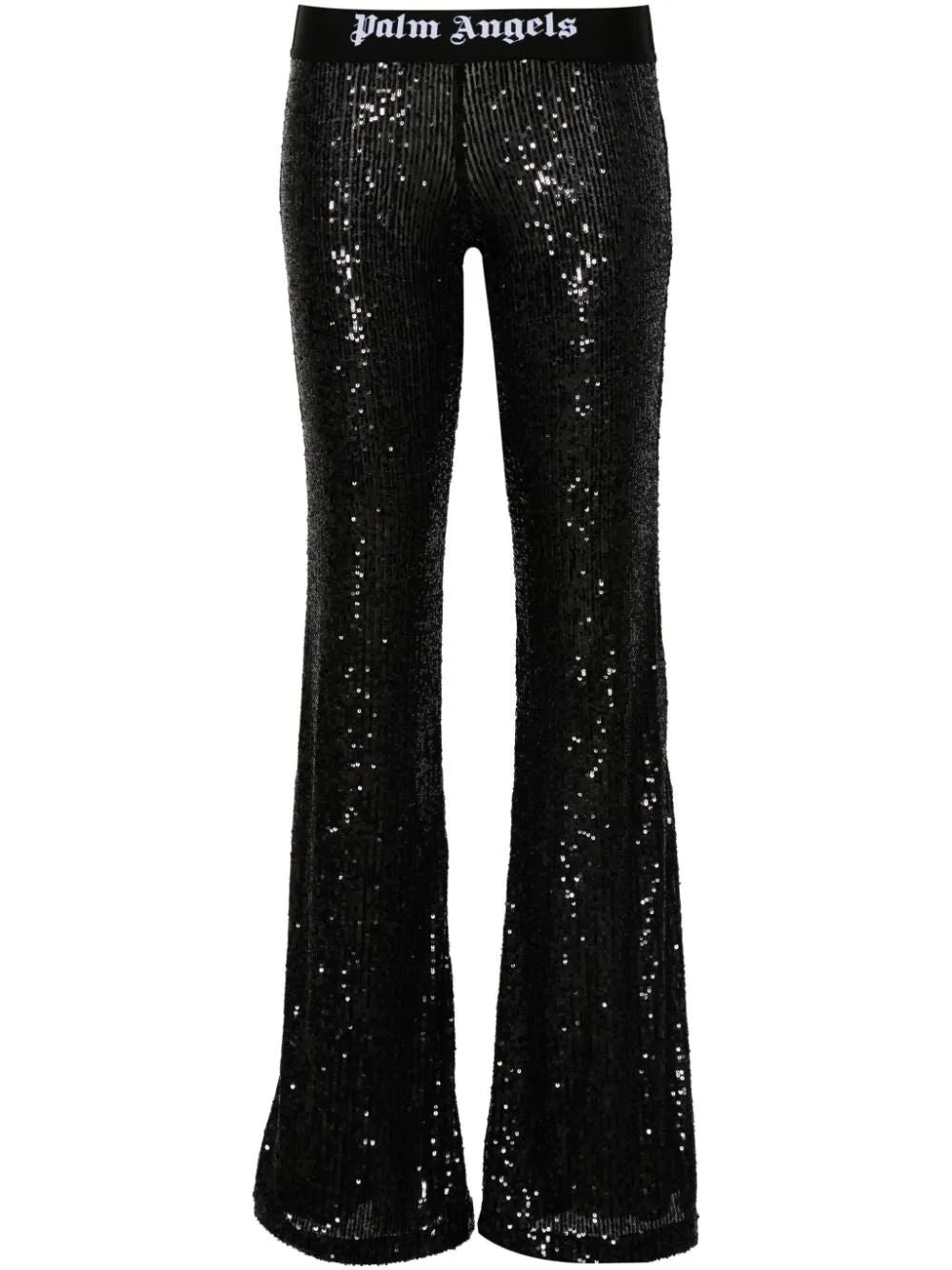 logo-tape sequins flare trousers