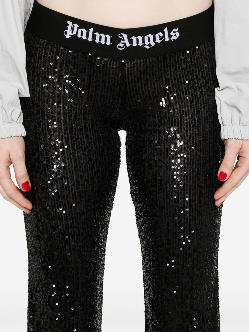 logo-tape sequins flare trousers