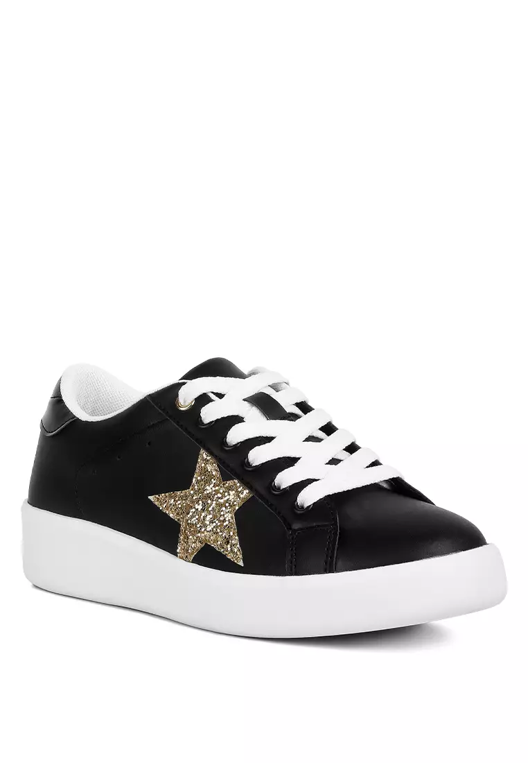 London Rag Black/White Glitter Star Detail Sneakers