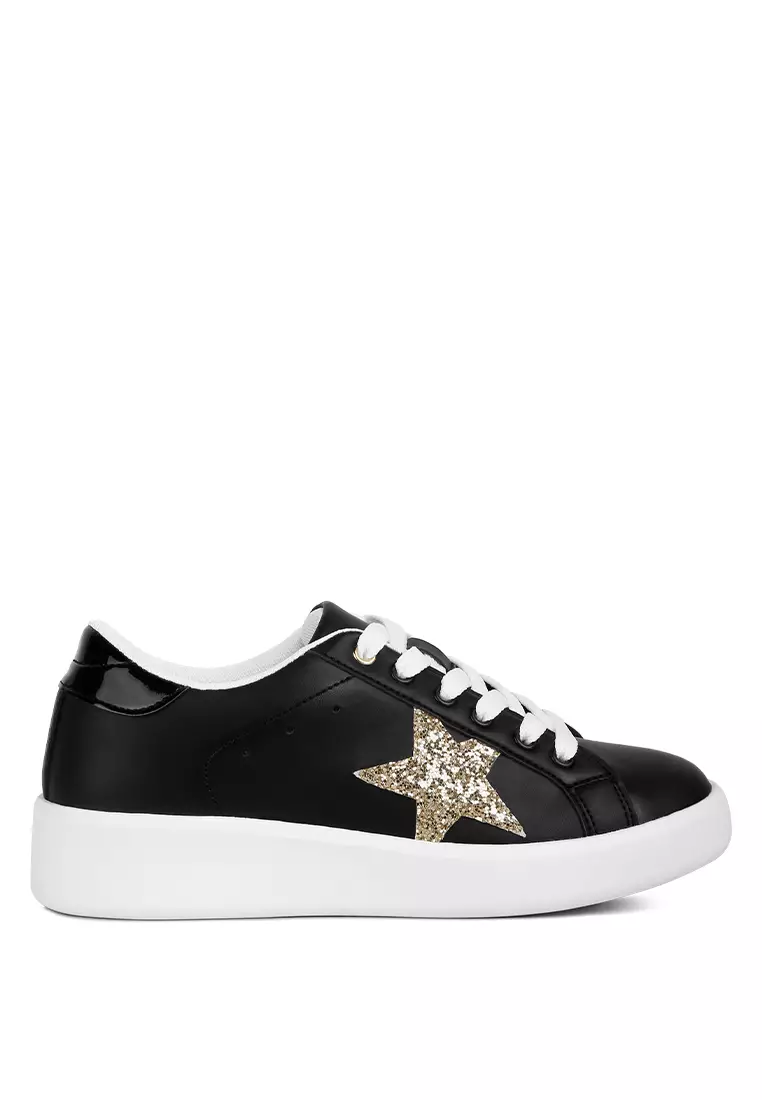 London Rag Black/White Glitter Star Detail Sneakers