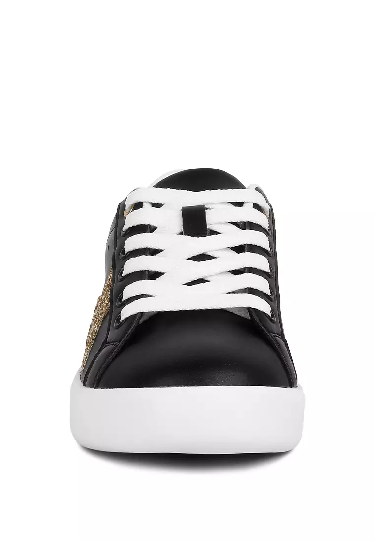 London Rag Black/White Glitter Star Detail Sneakers