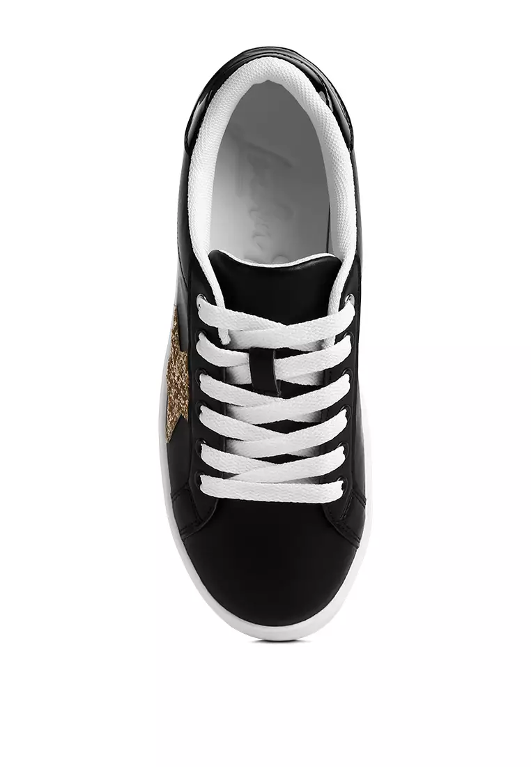 London Rag Black/White Glitter Star Detail Sneakers