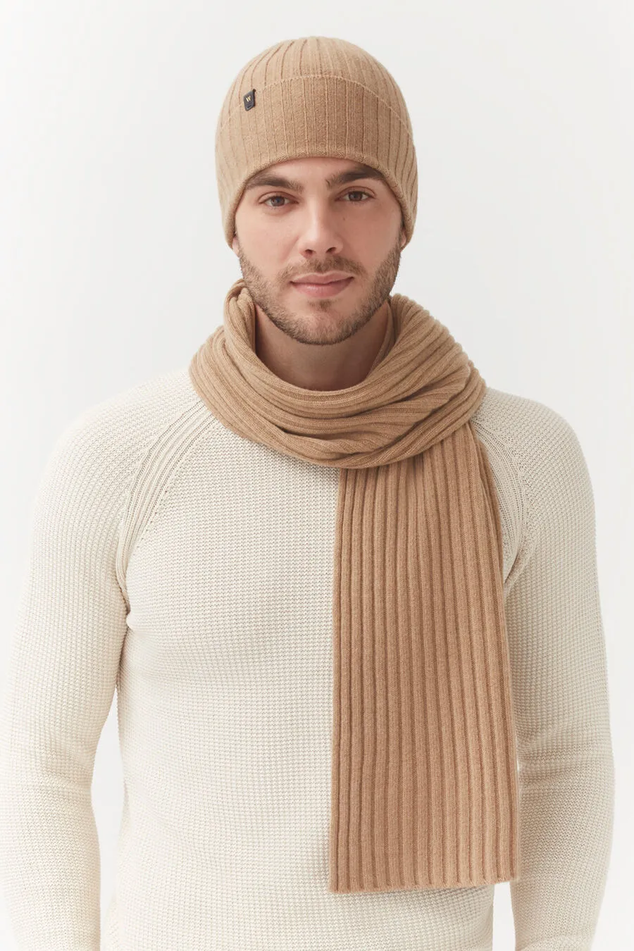 Mens Wool Cashmere Ribbed Scarf