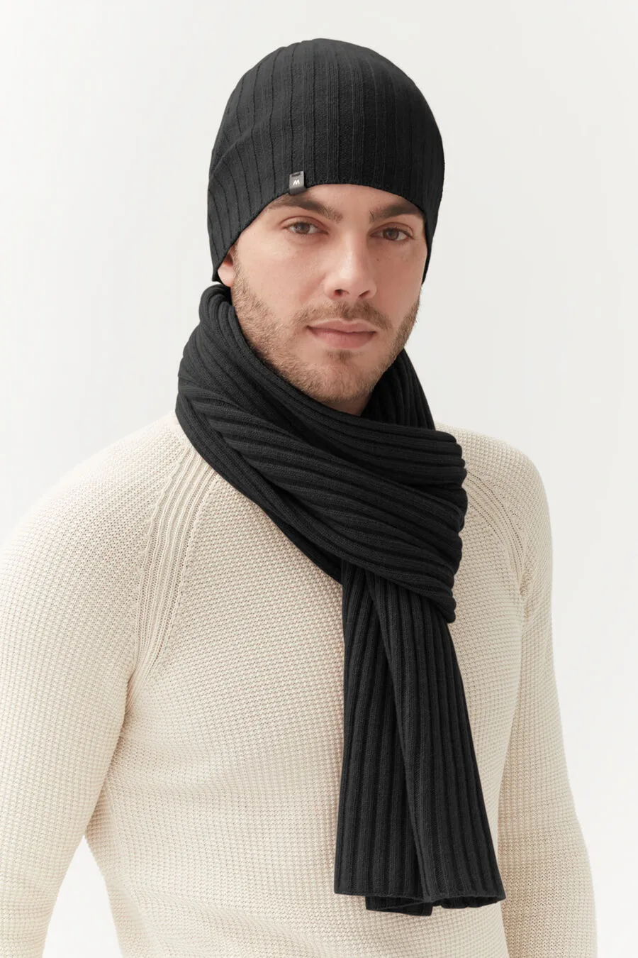 Mens Wool Cashmere Ribbed Scarf