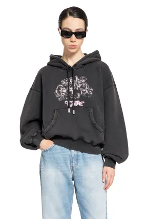 off-white washed characters over hoodie