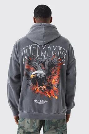 Oversized Overdye Homme Eagle Graphic Hoodie | boohooMAN UK