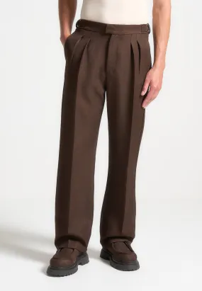 Relaxed Fit Twin Pleat Tailored Trousers - Brown