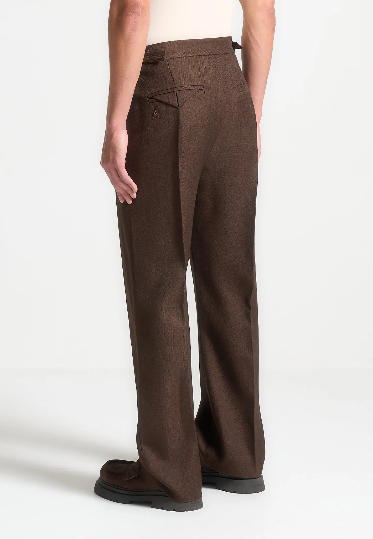 Relaxed Fit Twin Pleat Tailored Trousers - Brown