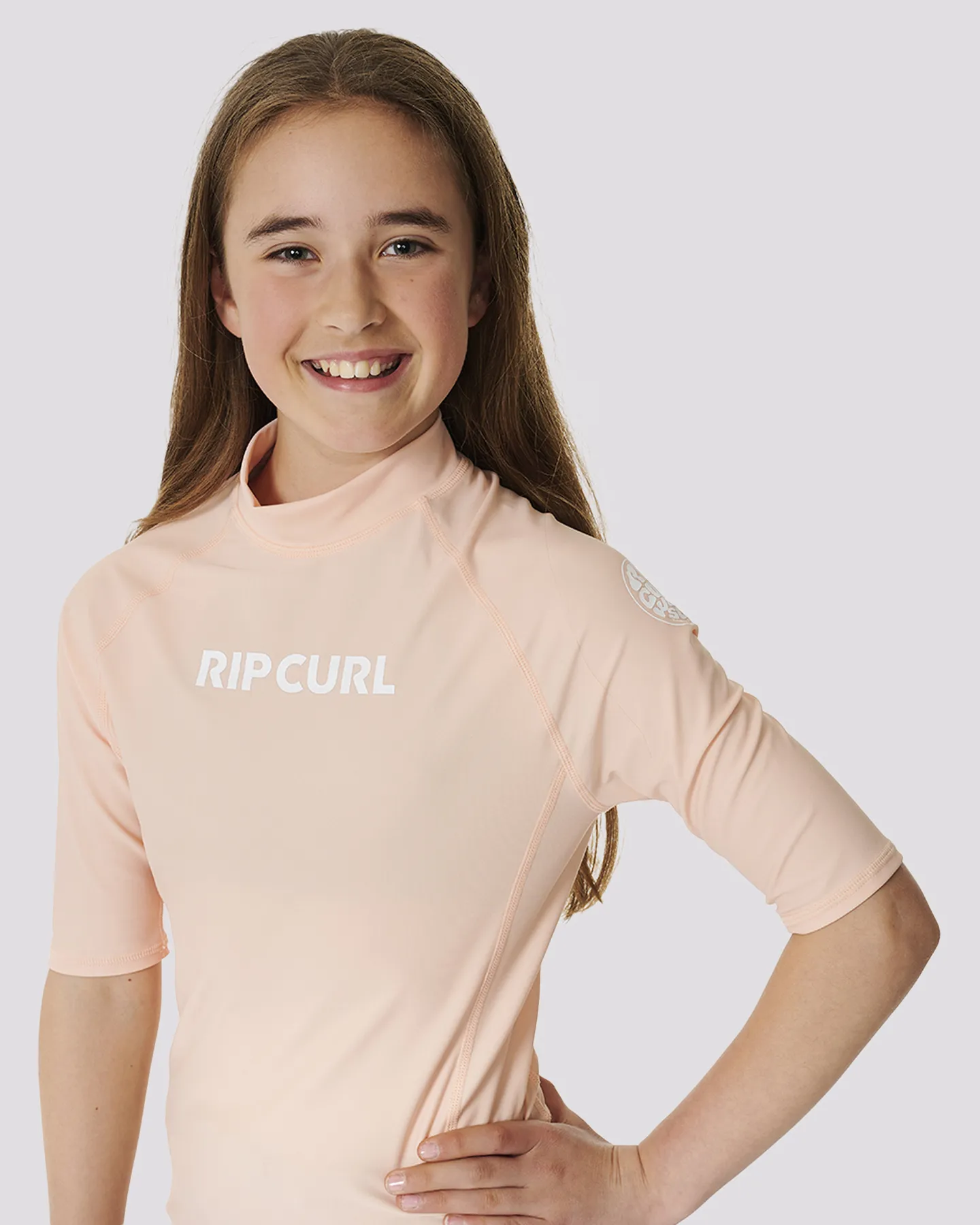 Rip Curl Classic Surf Ss Rash Vest-Girl - Peach | SurfStitch