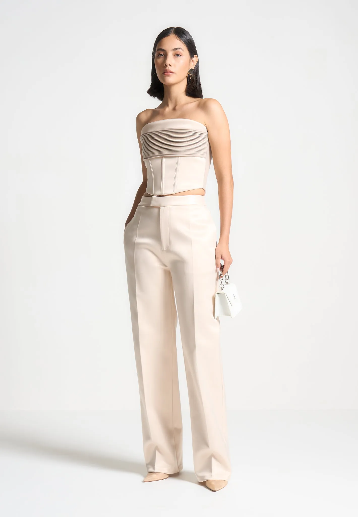 Satin Tailored Trousers - Champagne