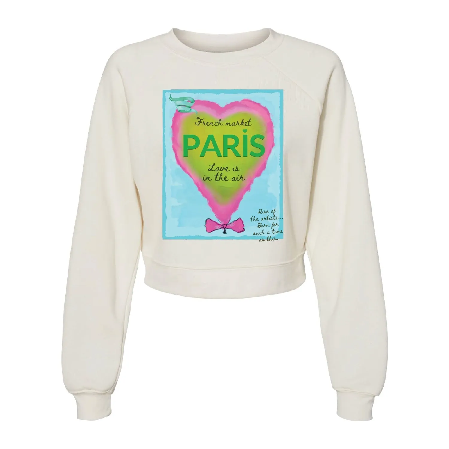 Scriptique Art Paris Heart Women's Cropped Raglan Pullover Fleece