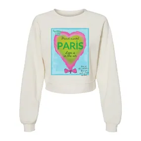 Scriptique Art Paris Heart Women's Cropped Raglan Pullover Fleece