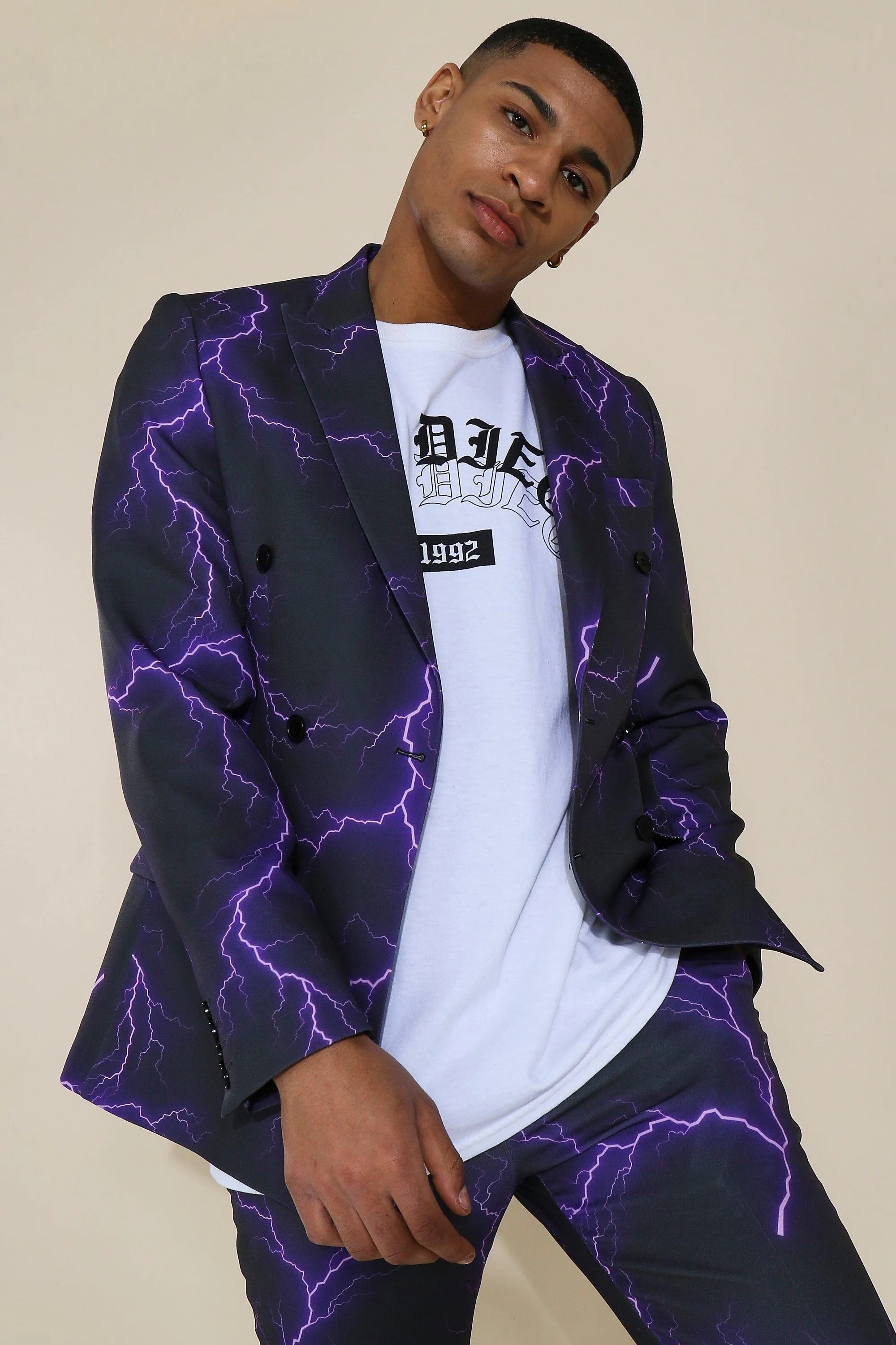 Skinny Lightening Double Breasted Suit Jacket