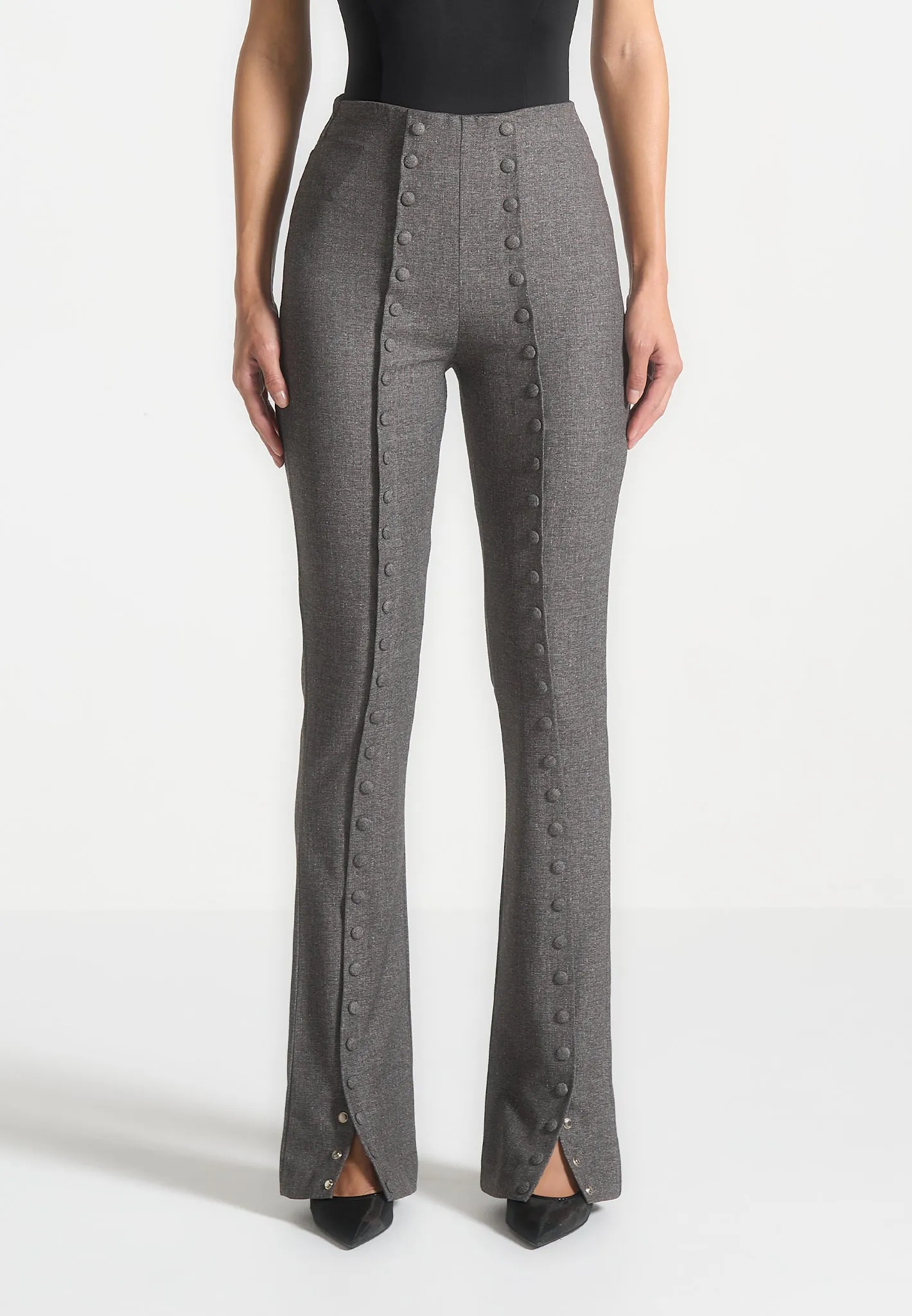 Tailored Button Detail Trousers - Dark Grey