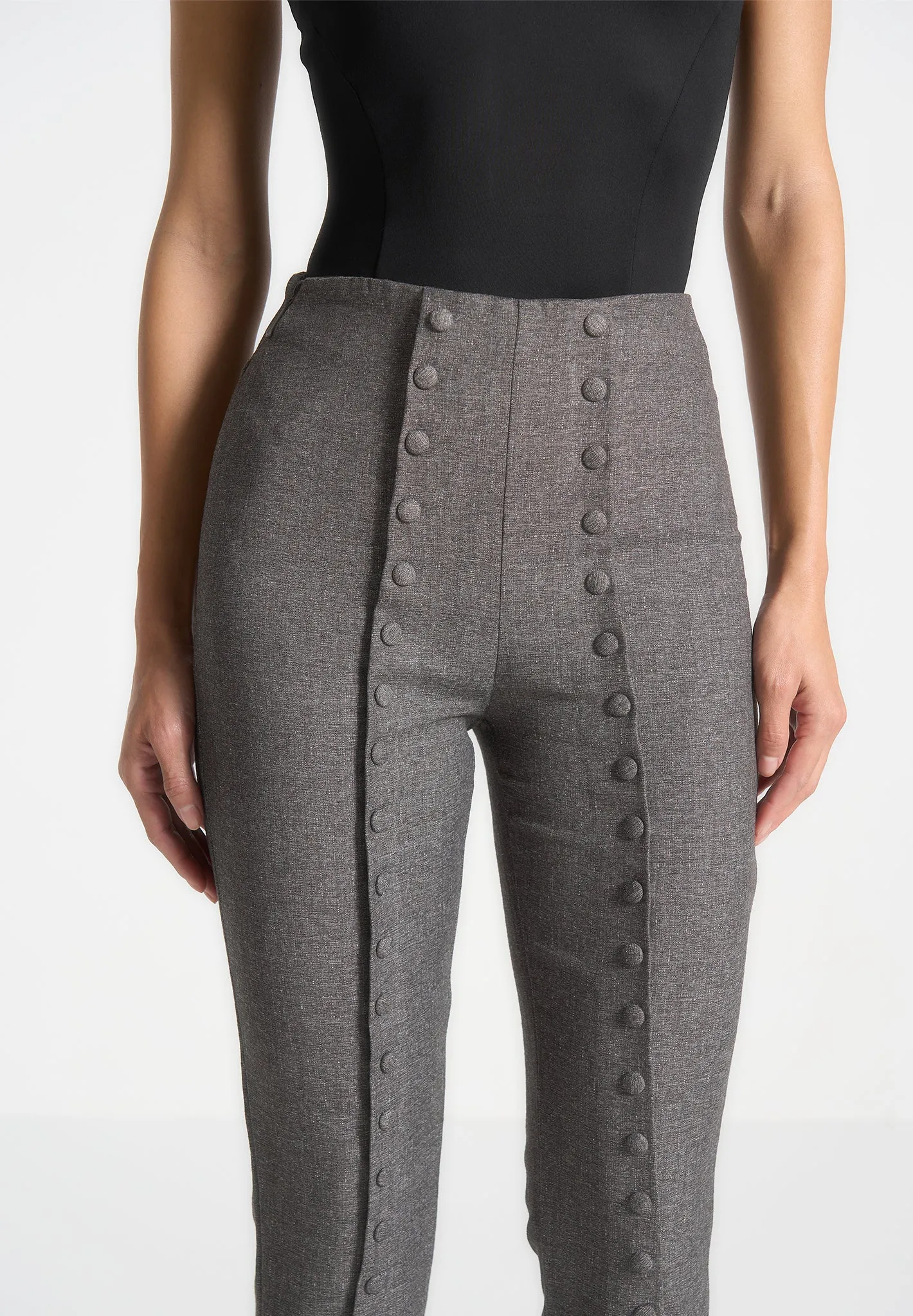 Tailored Button Detail Trousers - Dark Grey